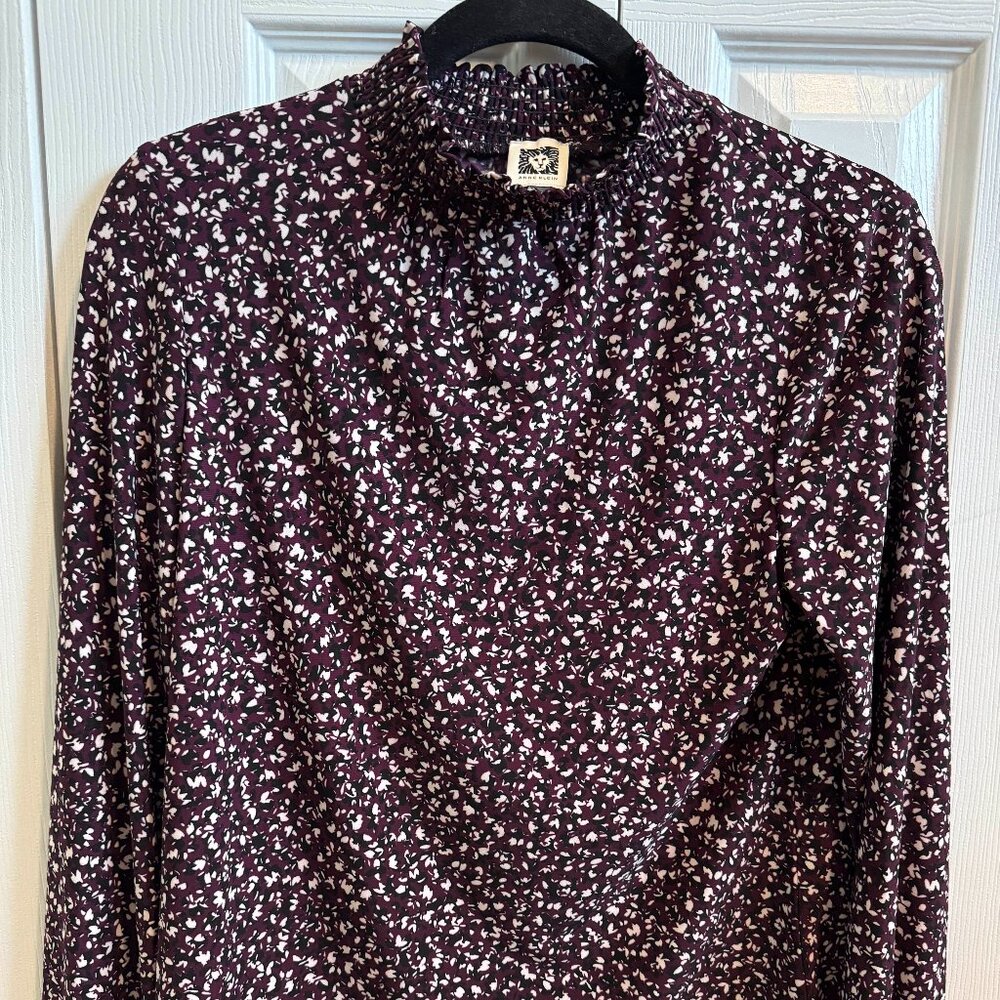 Anne Klein Purple Floral print mock neck blouse